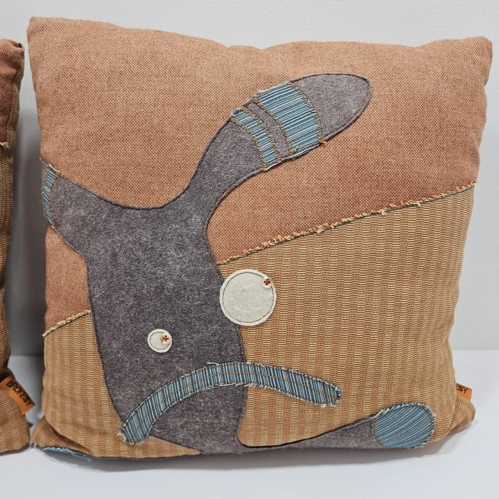 Pair Of Brokesy‎ Artist Abtract Sad Monster Throw Pillows Approx 17